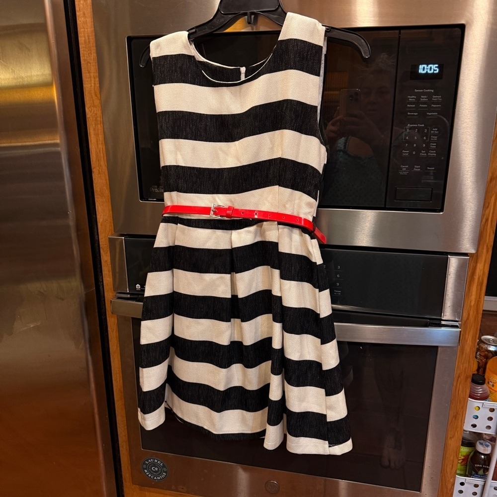 Striped Black and White -I Joah - Dress Size Medium ( I styled with red belt)